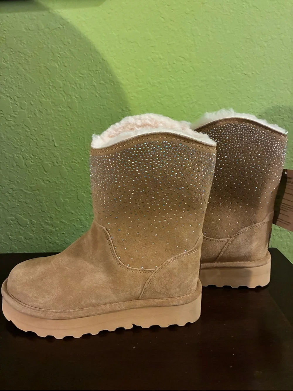 BearPaw Tan Suede Mid-Calf Boot with Sparkle Studs size 7 BNWT